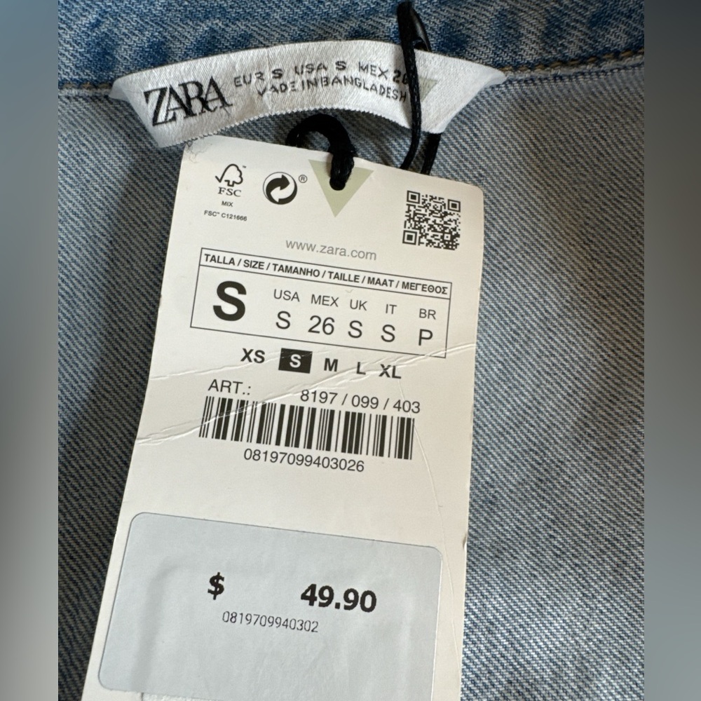 ZARA Blue Denim Snap Front Mini Dress, Size S. - Picture 5 of 8